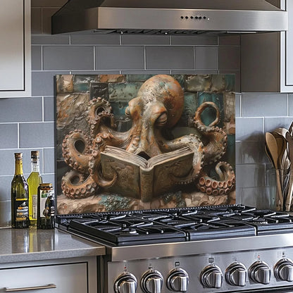 Octopus tempered glass kitchen backsplash size reference view