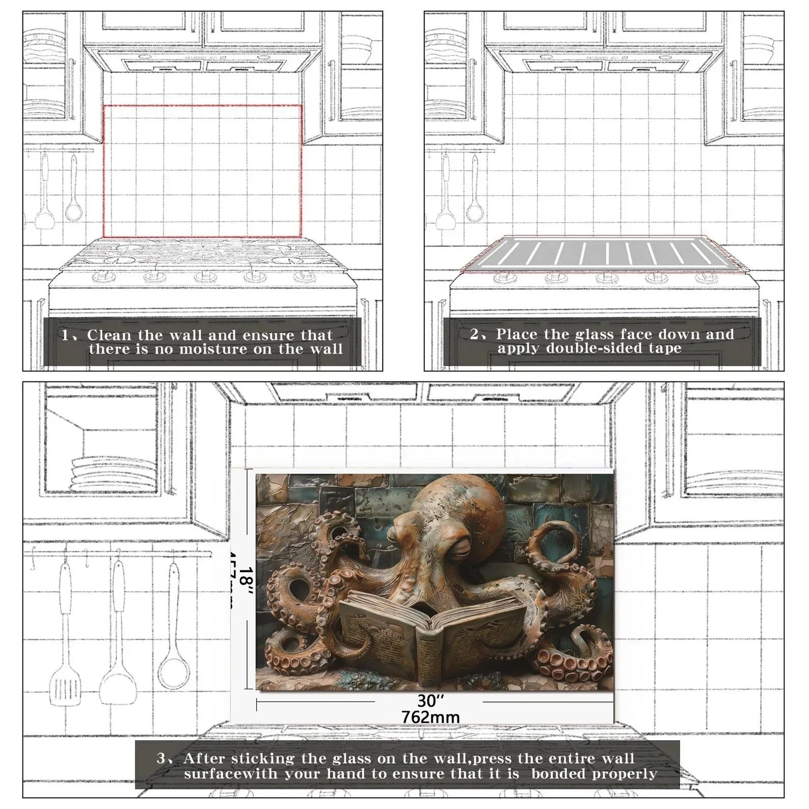 Easy installation steps for tempered glass kitchen backsplash