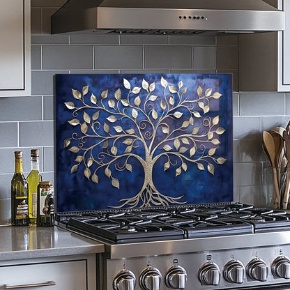 Tree of Life Tempered Glass Backsplash For Kitchen