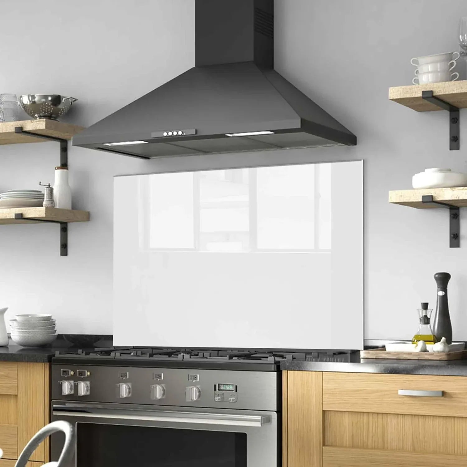 White Tempered Glass Kitchen Backsplash main product image
