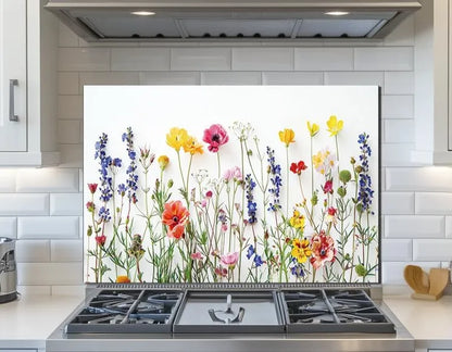 Colorful Floral Tempered Glass Kitchen Backsplash - Unique Zone