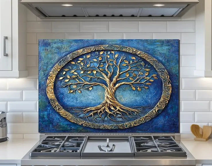 Tree of Life tempered glass kitchen backsplash decorative wall art