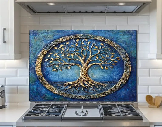 Tree of Life tempered glass kitchen backsplash decorative wall art