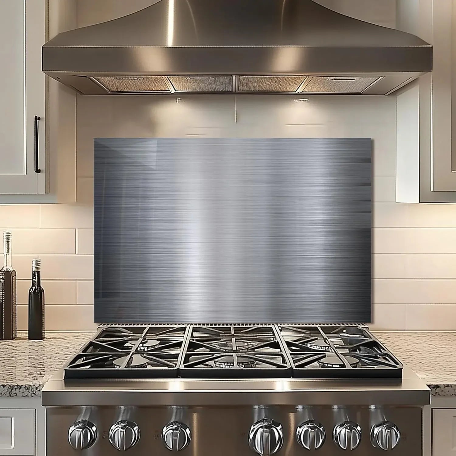 Sleek silver tempered glass kitchen backsplash