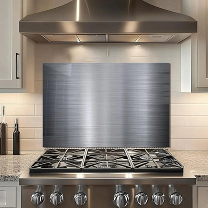 Sleek silver tempered glass kitchen backsplash
