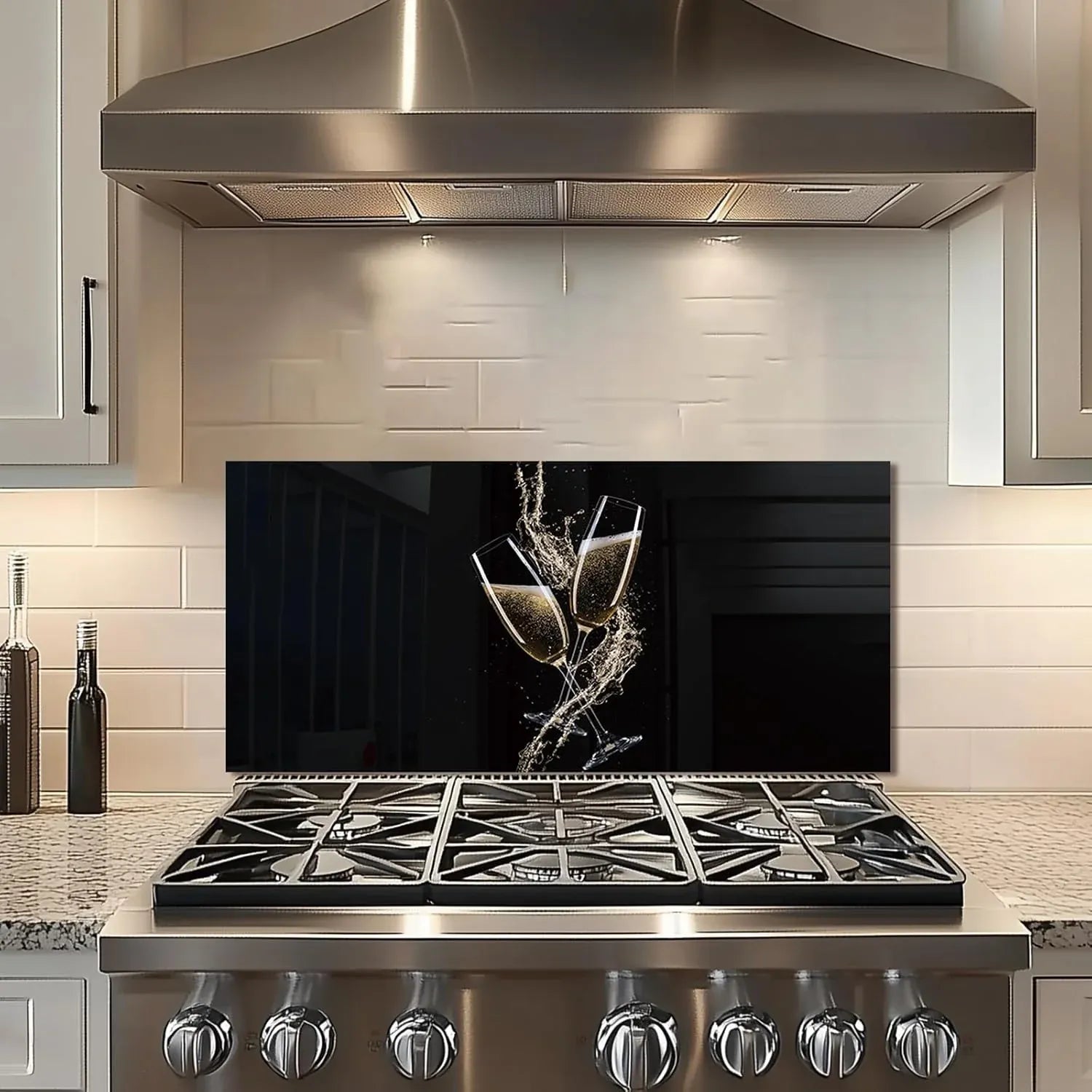 Black bottomed wine glass kitchen sink cover splash guard with champagne glasses design