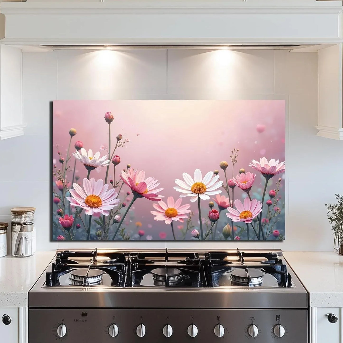 Pale Pink Daisy - Tempered Glass Backsplash for Kitchen