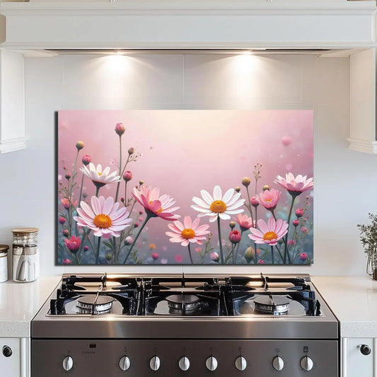 Pale Pink Daisy - Tempered Glass Backsplash for Kitchen