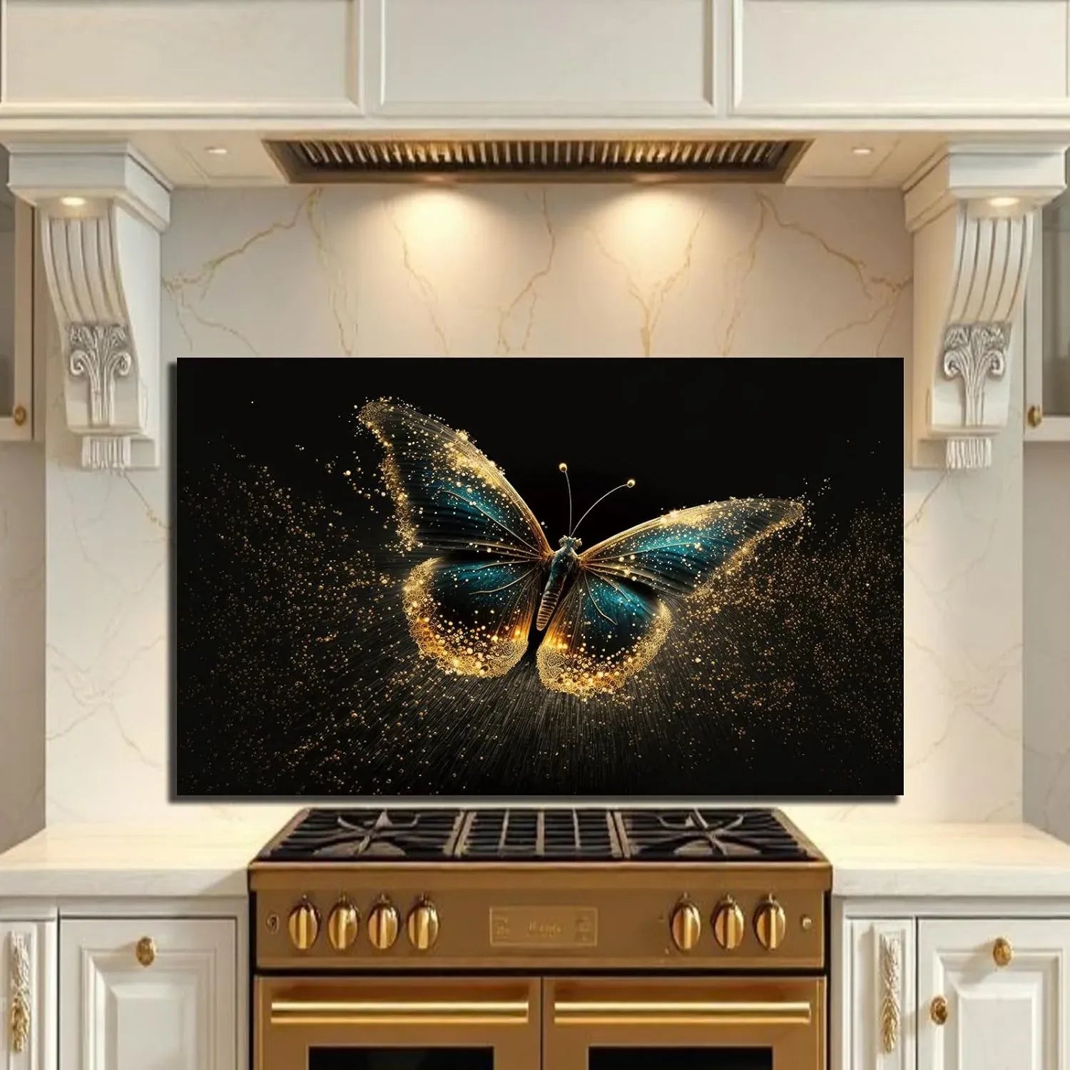 Elegant golden butterfly tempered glass kitchen backsplash