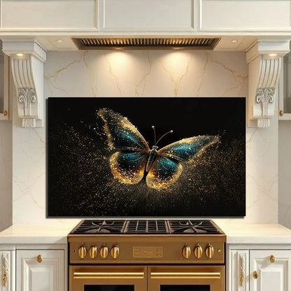 Elegant golden butterfly tempered glass kitchen backsplash