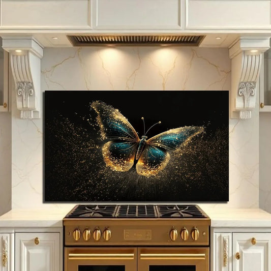 Elegant golden butterfly tempered glass kitchen backsplash