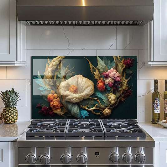 Colorful flowers tempered glass kitchen backsplash over stove unique zone