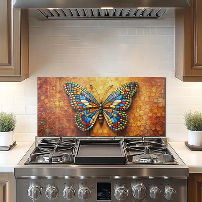 3D butterfly tempered glass stove backsplash top cover colorful mosaic design
