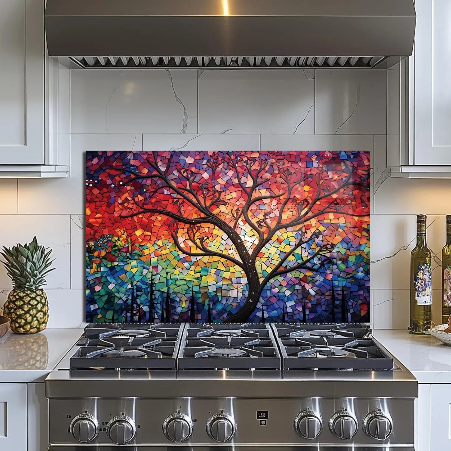 Sun Tree Glass Backsplash Colorful Mosaic Tree Design Kitchen Decor