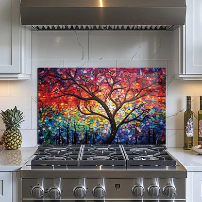 Sun Tree Glass Backsplash Colorful Mosaic Tree Design Kitchen Decor