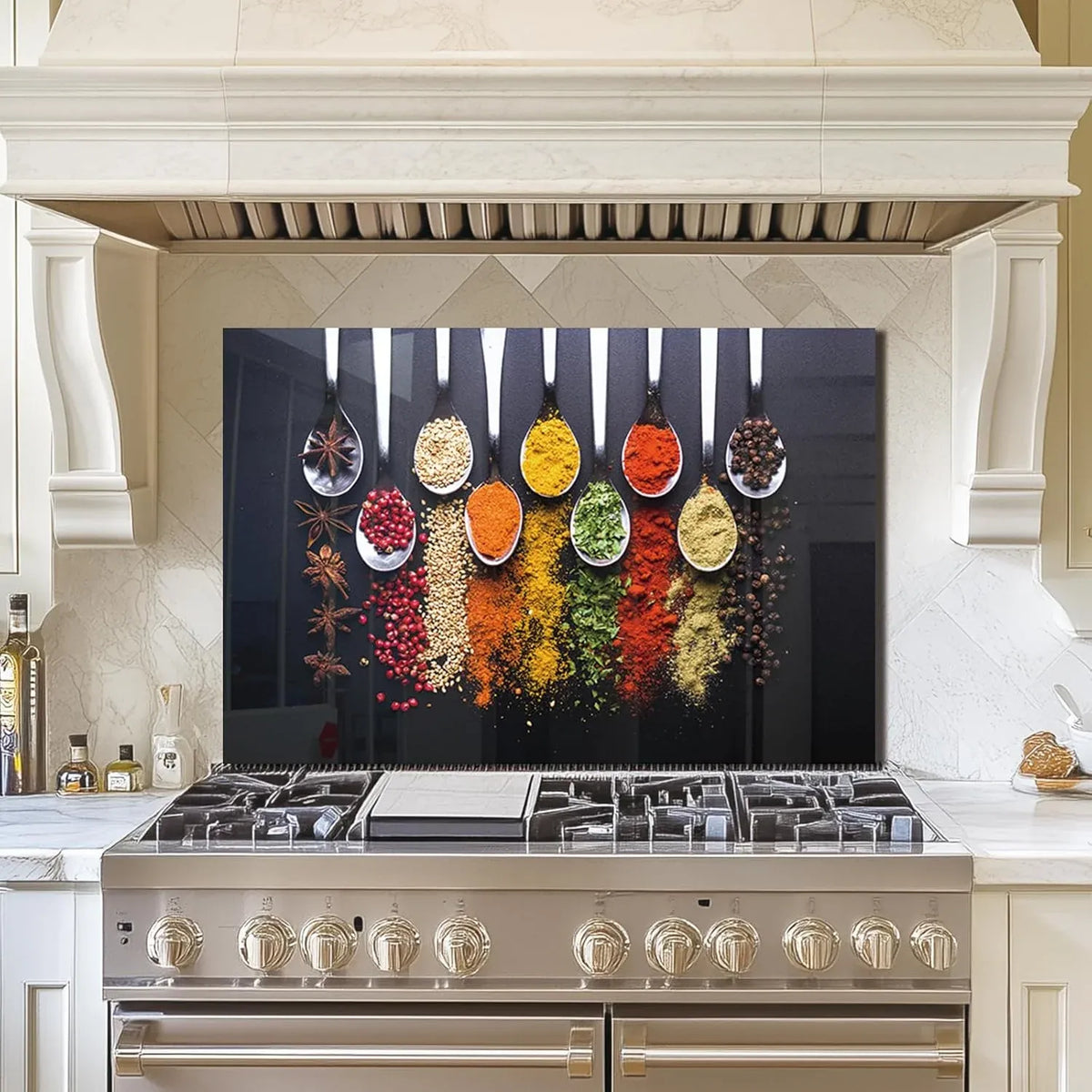 Tempered Glass Spoon Spice Stove Backsplash Cover - Colorful Spices in Spoons Design