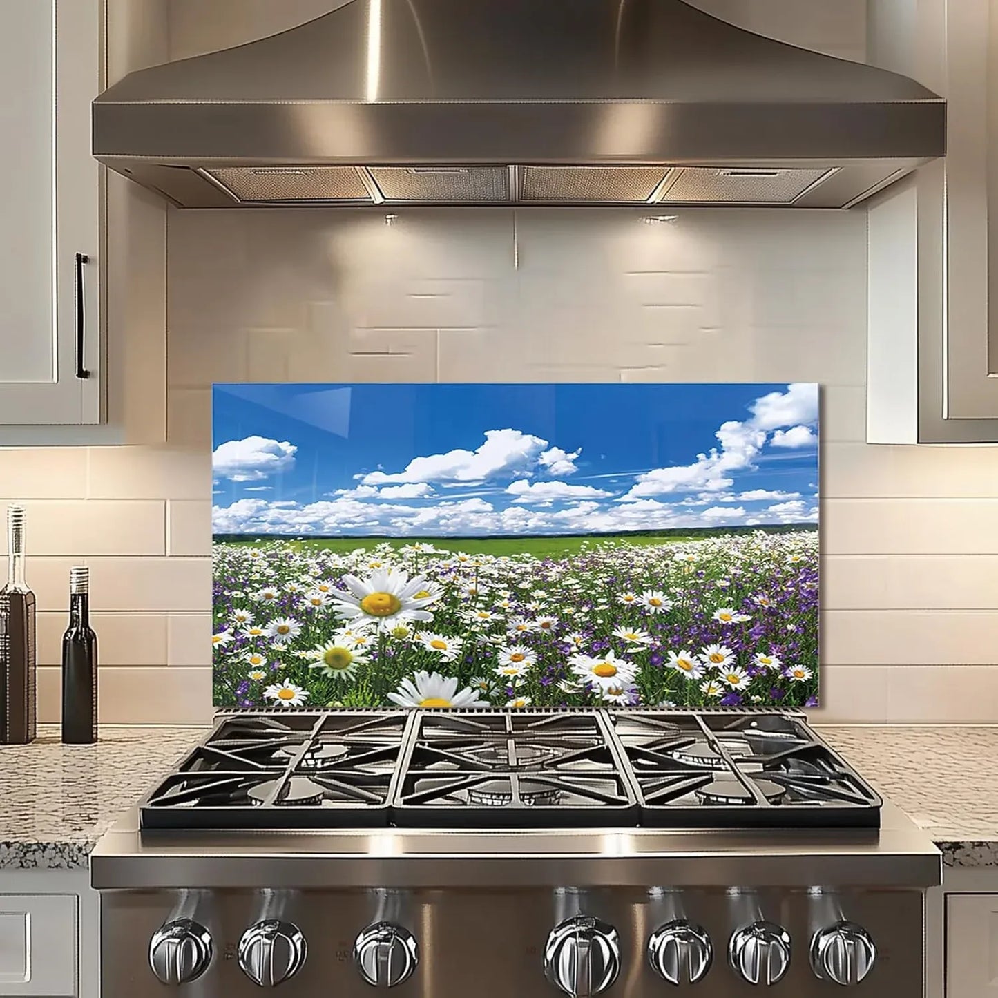 Wild Flower Pictures Tempered Glass Kitchen Backsplash