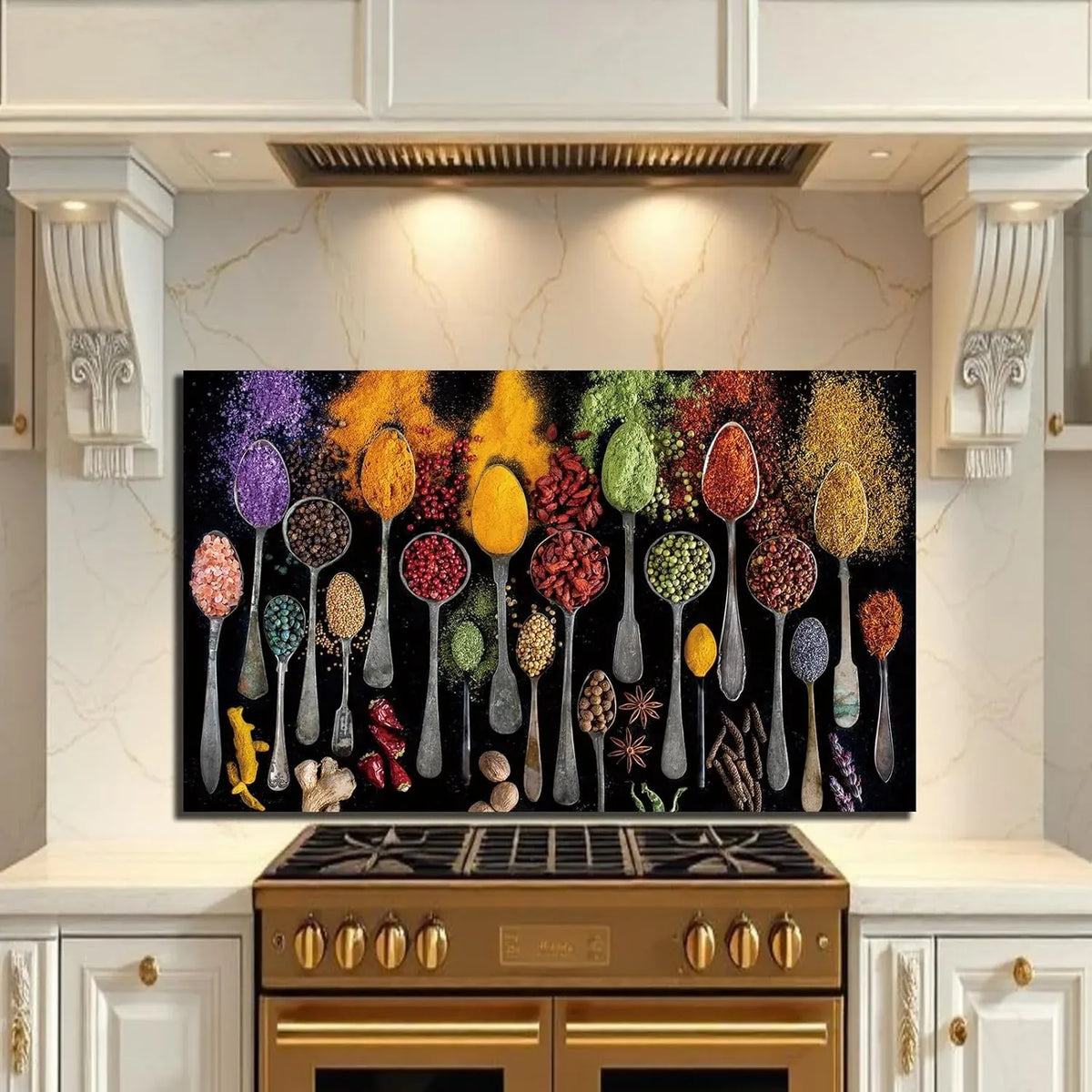 Colorful Spices Seasoning Tempered Glass Kitchen Backsplash