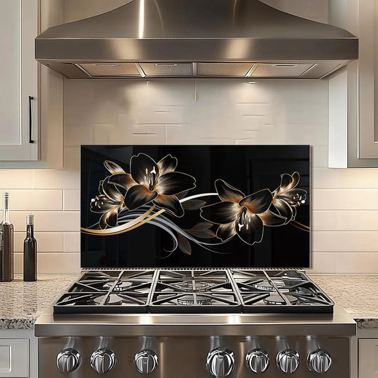 Golden Lily Kitchen Sink Cover Splash Guard Tempered Glass Backsplash