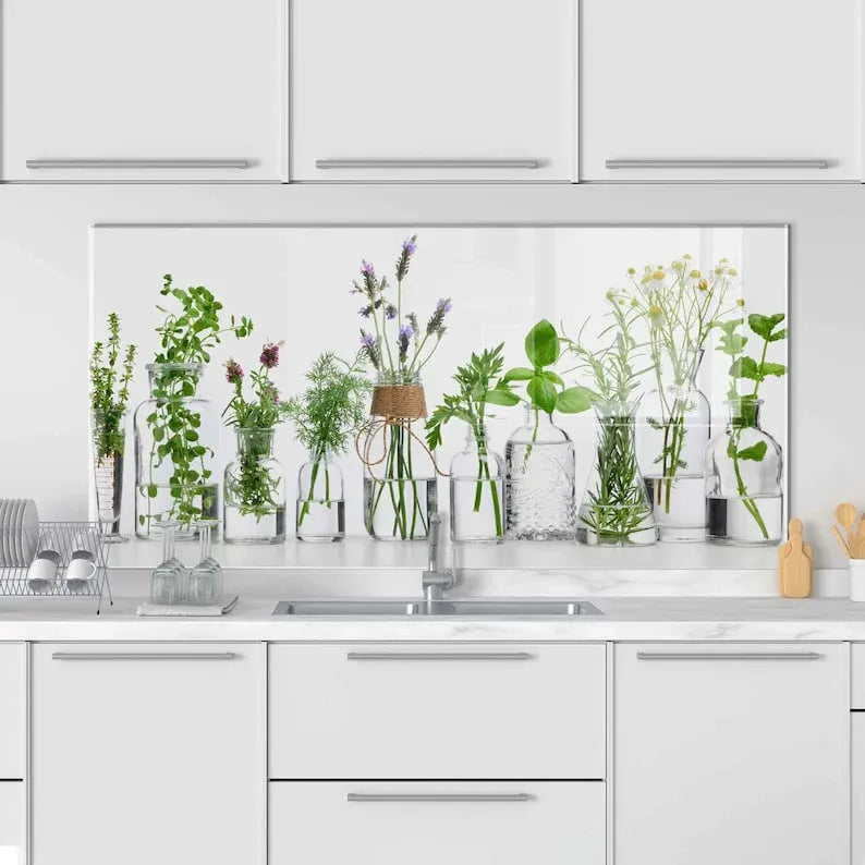 Transparent Vase Image Tempered Glass Stove Backsplash