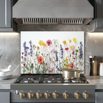 White Floral tempered glass kitchen backsplash glass surface detail