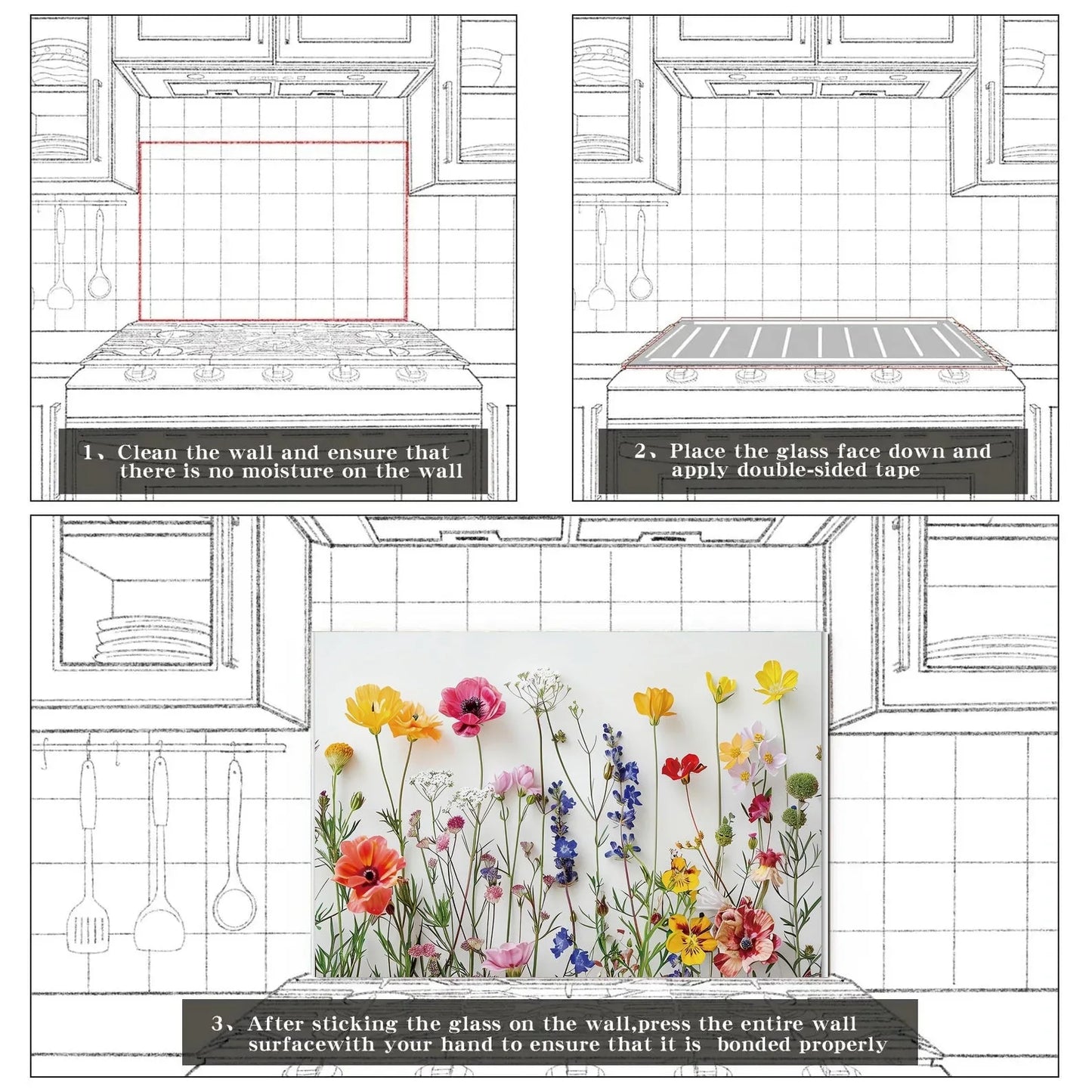 Easy installation steps for tempered glass kitchen backsplash