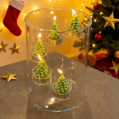 Mini Christmas Tree Candles Set in Glass Votive Holder