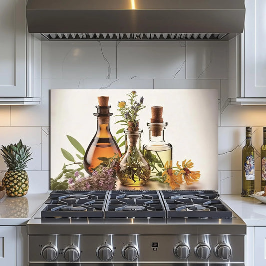 Herbs and Olive Oil tempered glass kitchen backsplash main product view