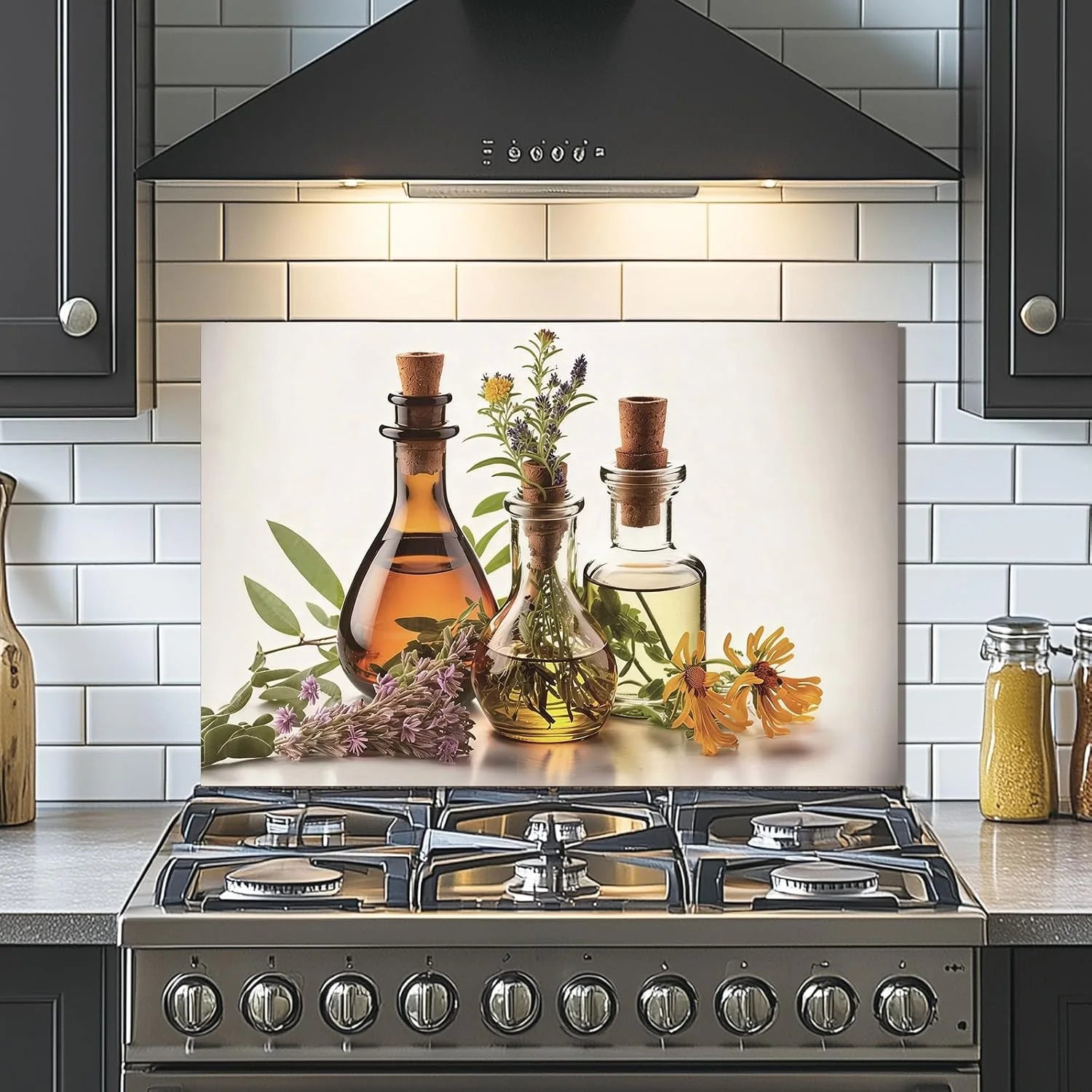 Herbs and Olive Oil tempered glass kitchen backsplash kitchen wall display