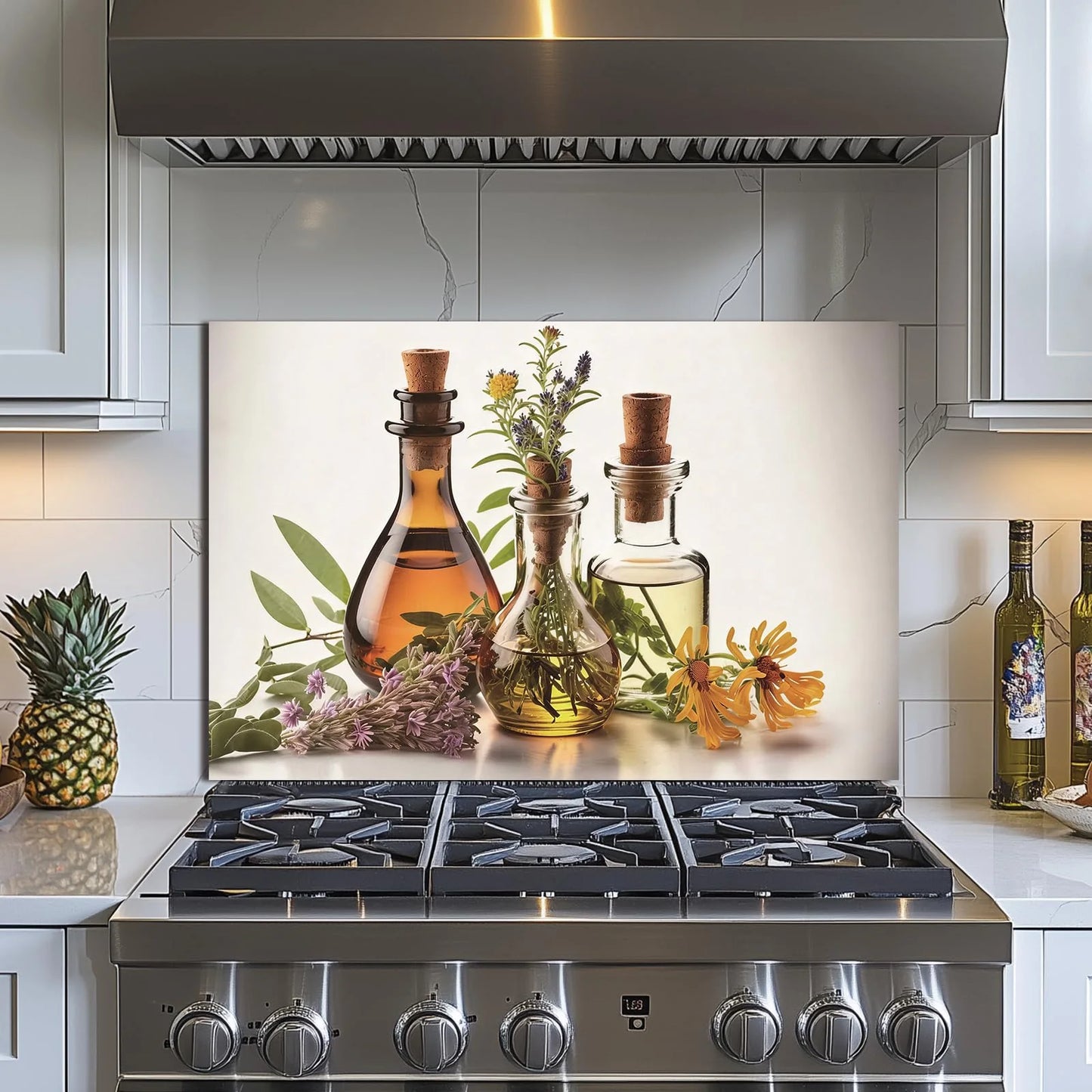 Herbs and Olive Oil tempered glass kitchen backsplash alternate product view