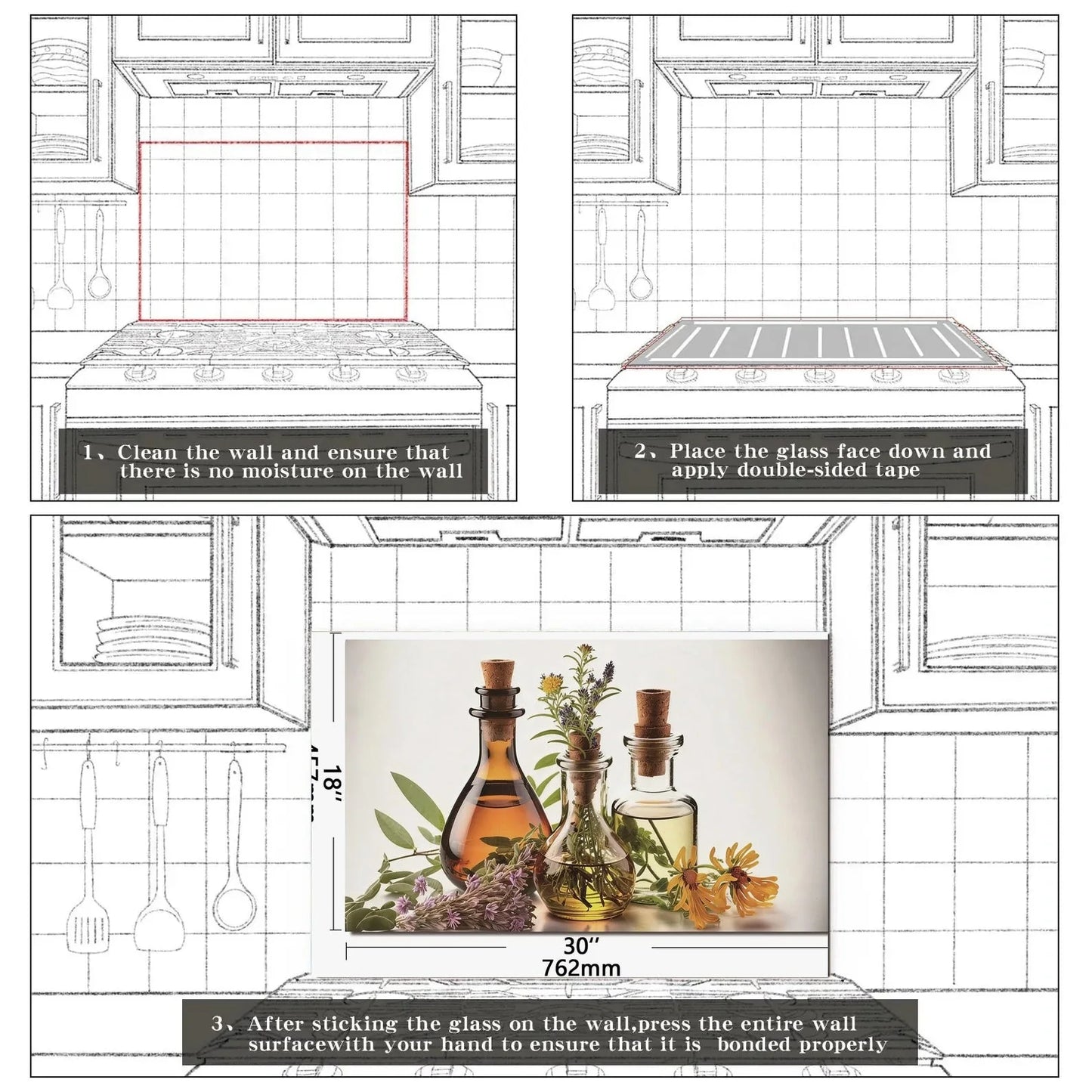 Easy installation steps for tempered glass kitchen backsplash