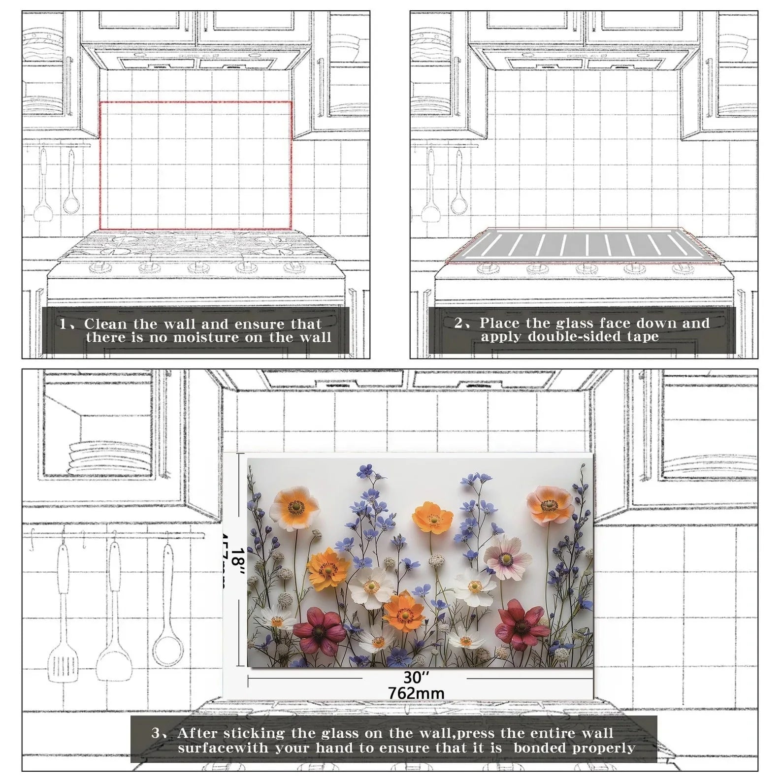 Easy installation steps for tempered glass kitchen backsplash