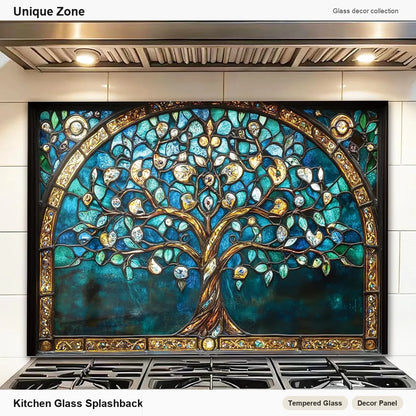 Tree of Life Bohemia Tempered Glass Kitchen Backsplash - Unique Zone branded kitchen backsplash main image