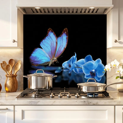 Blue Butterfly Flower tempered glass kitchen backsplash kitchen wall display