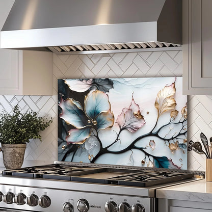 Colorful Leaves tempered glass kitchen backsplash size reference view