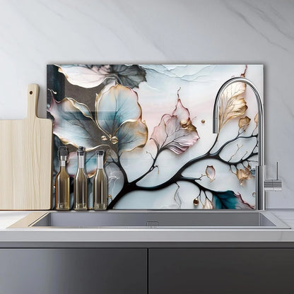 Colorful Leaves tempered glass kitchen backsplash glass surface detail