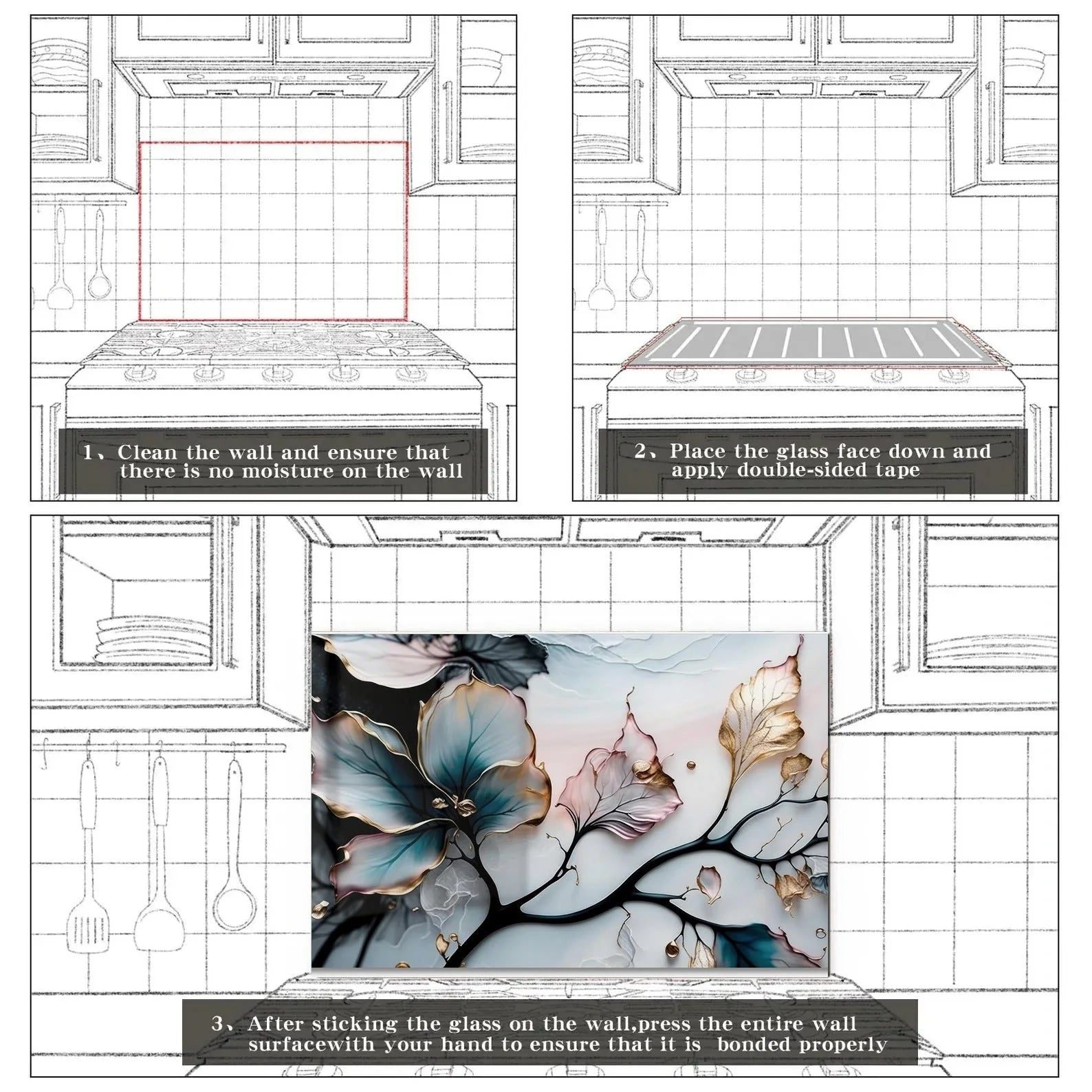 Easy installation steps for tempered glass kitchen backsplash