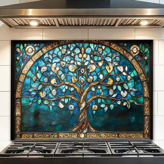 Tree of Life Bohemia tempered glass kitchen backsplash close-up product view