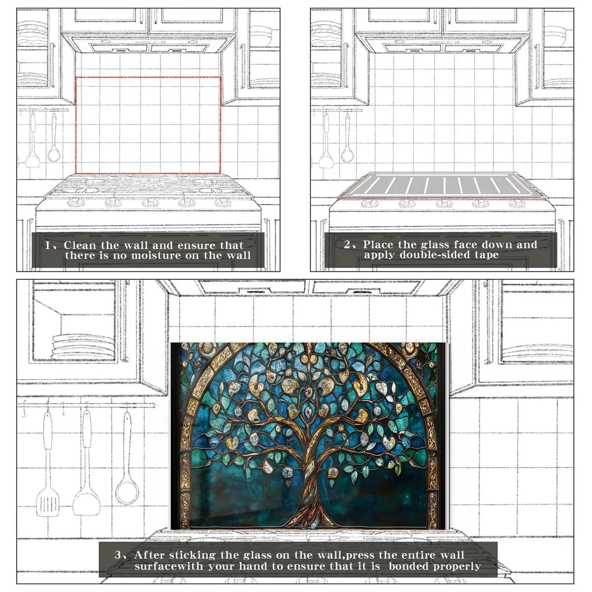Easy installation steps for tempered glass kitchen backsplash