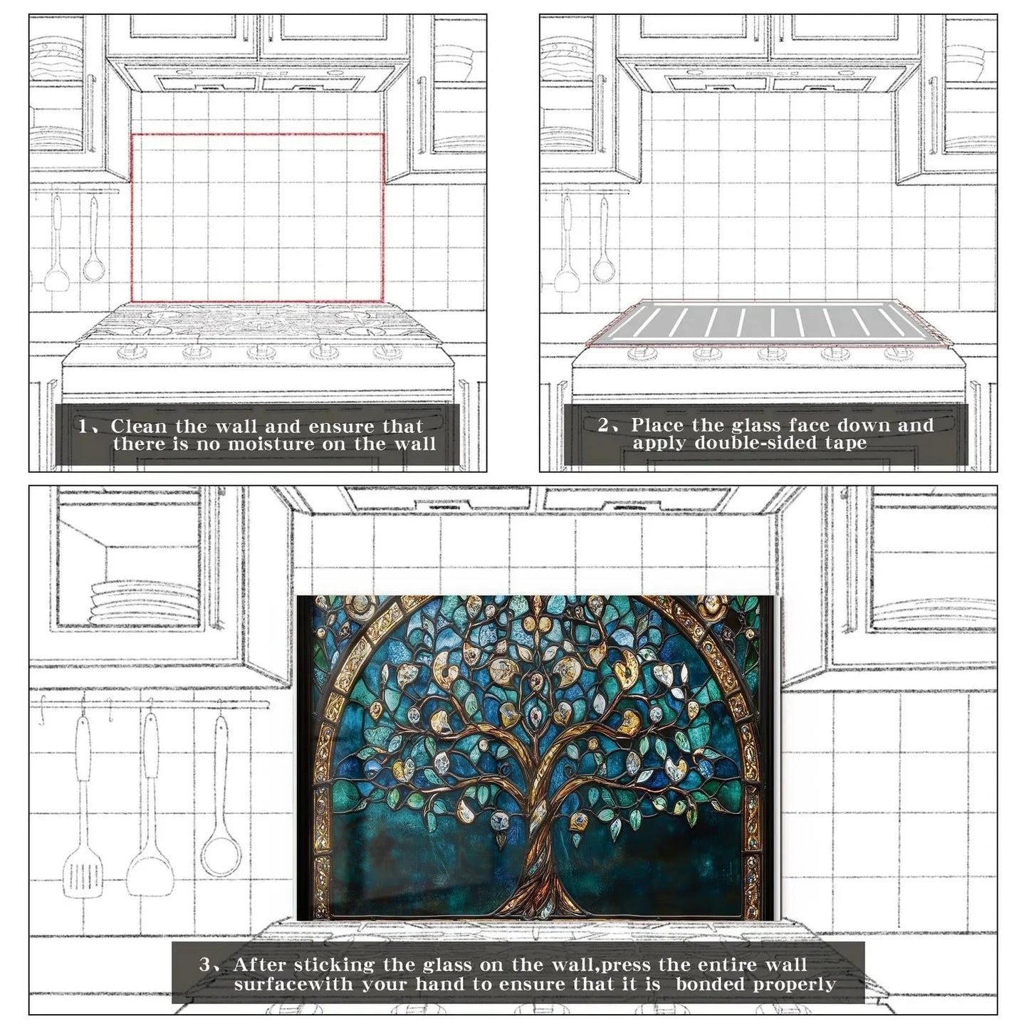 Easy installation steps for tempered glass kitchen backsplash
