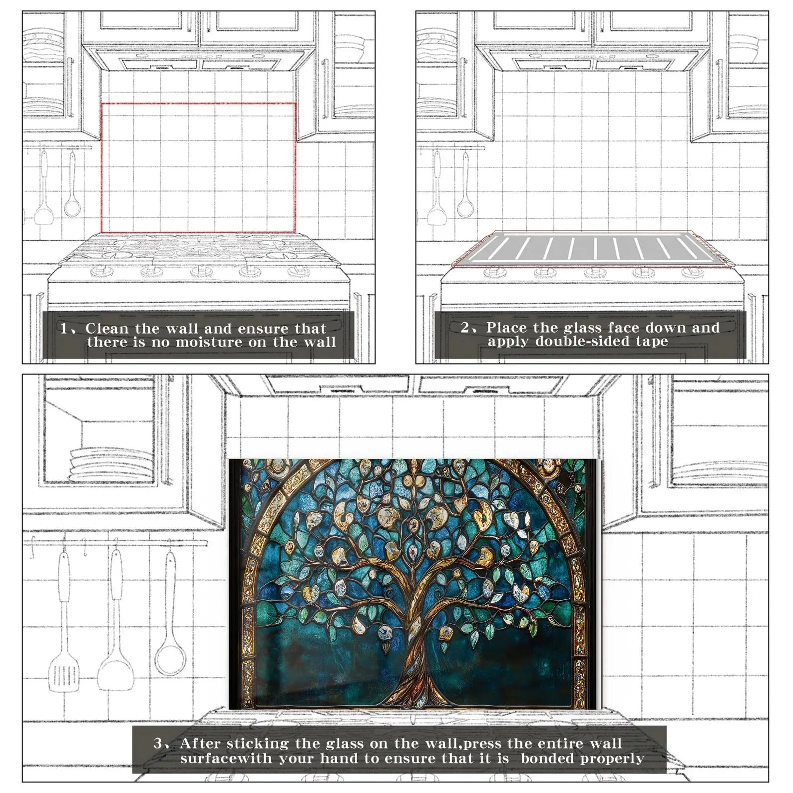 Easy installation steps for tempered glass kitchen backsplash