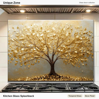Tree of Life Tempered Glass Kitchen Backsplash - Unique Zone branded kitchen stove scene main image