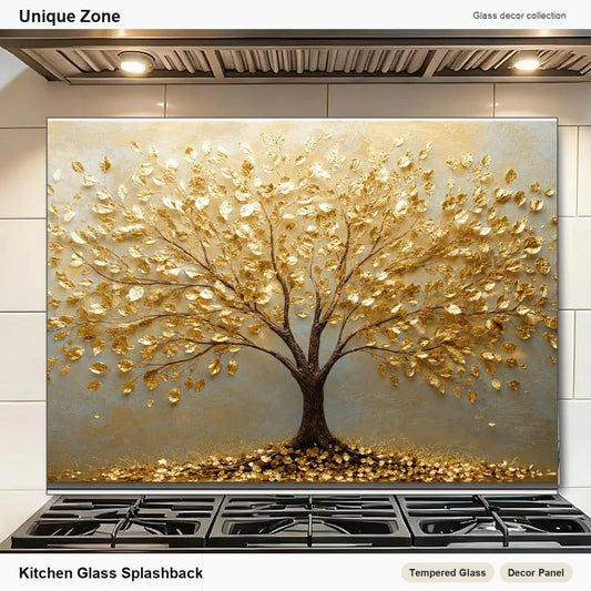 Tree of Life Tempered Glass Kitchen Backsplash - Unique Zone branded kitchen stove scene main image