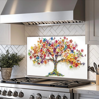 Colorful Tree of Life tempered glass kitchen backsplash size reference view