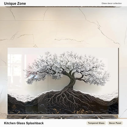 Tree of Life Tempered Glass Kitchen Backsplash - Unique Zone branded kitchen backsplash main image