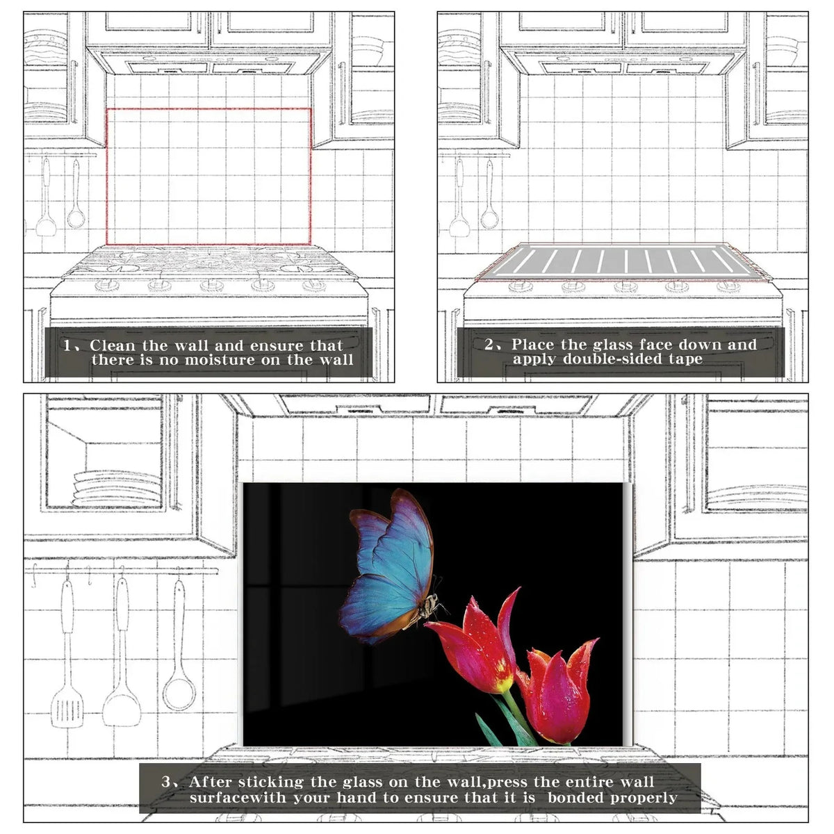 Easy installation steps for tempered glass kitchen backsplash