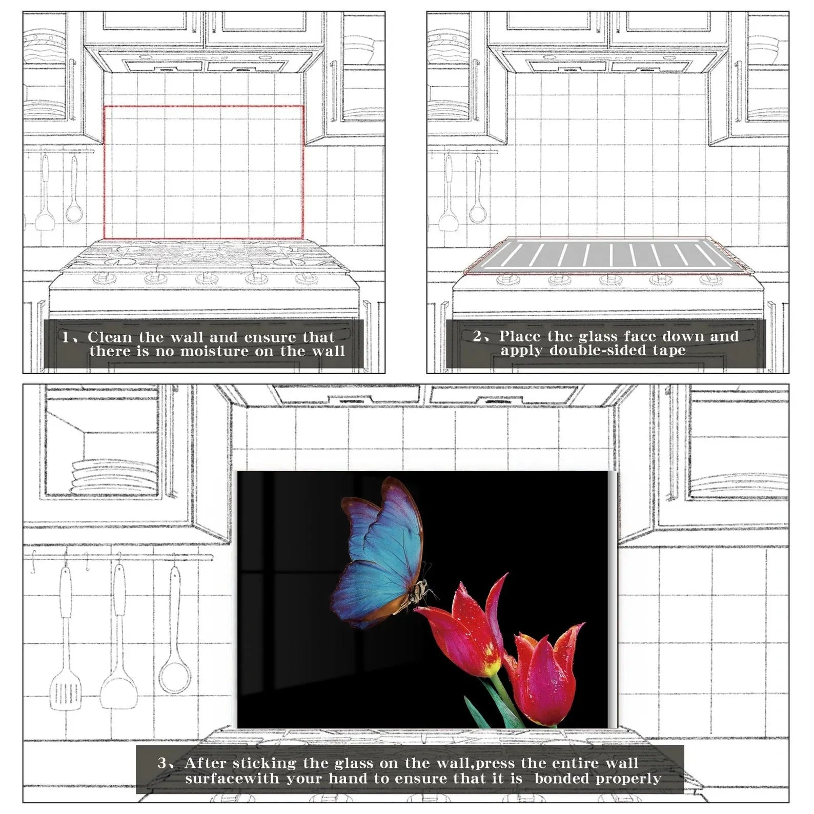 Easy installation steps for tempered glass kitchen backsplash