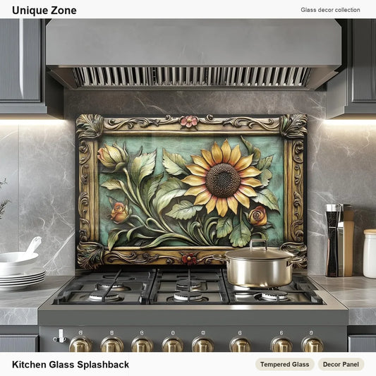 Sunflower Tempered Glass Kitchen Backsplash - Unique Zone branded kitchen backsplash main image