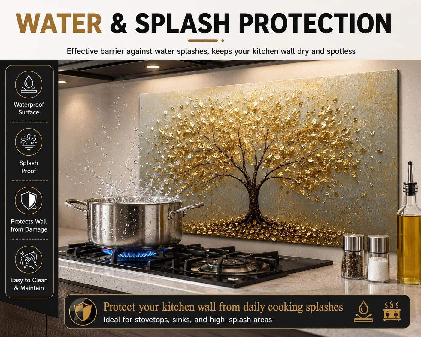 Tree of Life tempered glass kitchen backsplash glass surface detail
