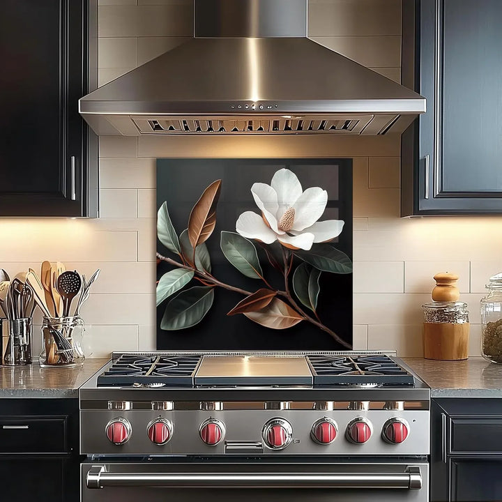 Magnolia Heat-Resistant Glass Kitchen Backsplash